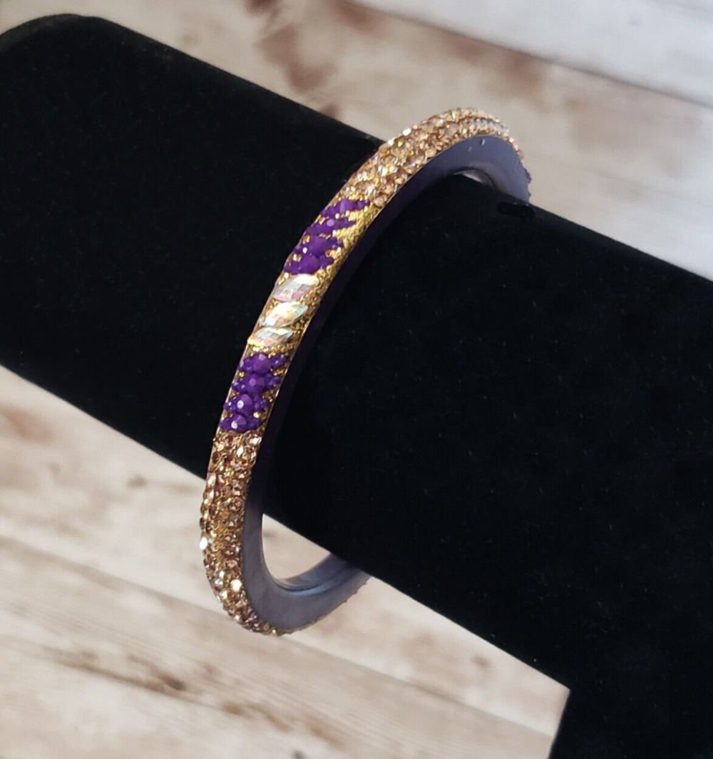 Vintage Bracelet / Bangle Purple & Gold Tone - Stunning Bangle 7.25"